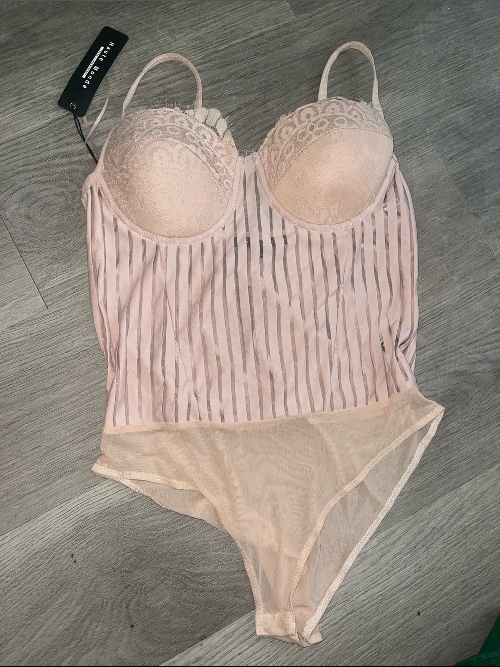 Haute Monde Blush Lace Striped Mesh Bodysuit